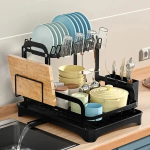 2-Tier Dish Drying Rack with Drain Basket