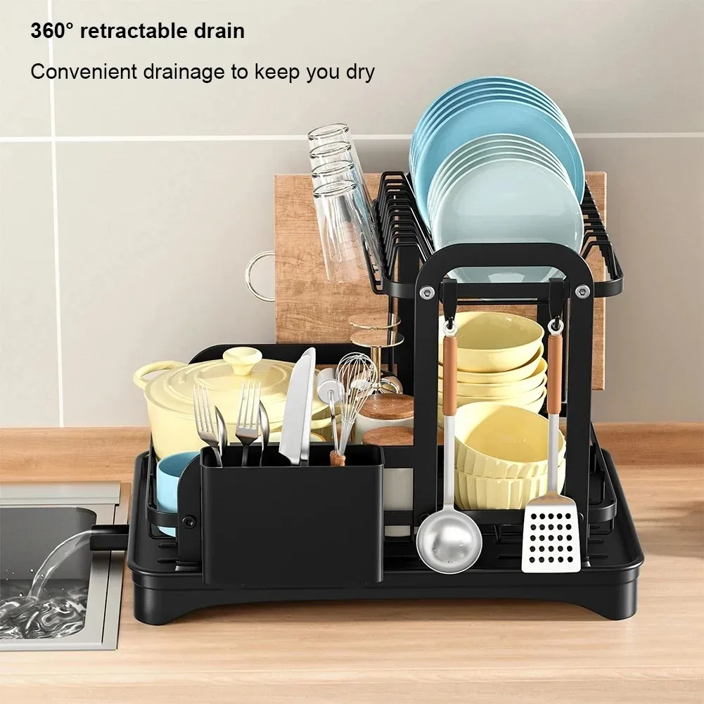 2-Tier Dish Drying Rack with Drain Basket - Image 3
