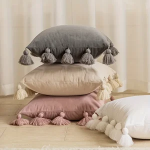 Soft Velvet Boho Decorative Cushion Cover with Handmade Tassels